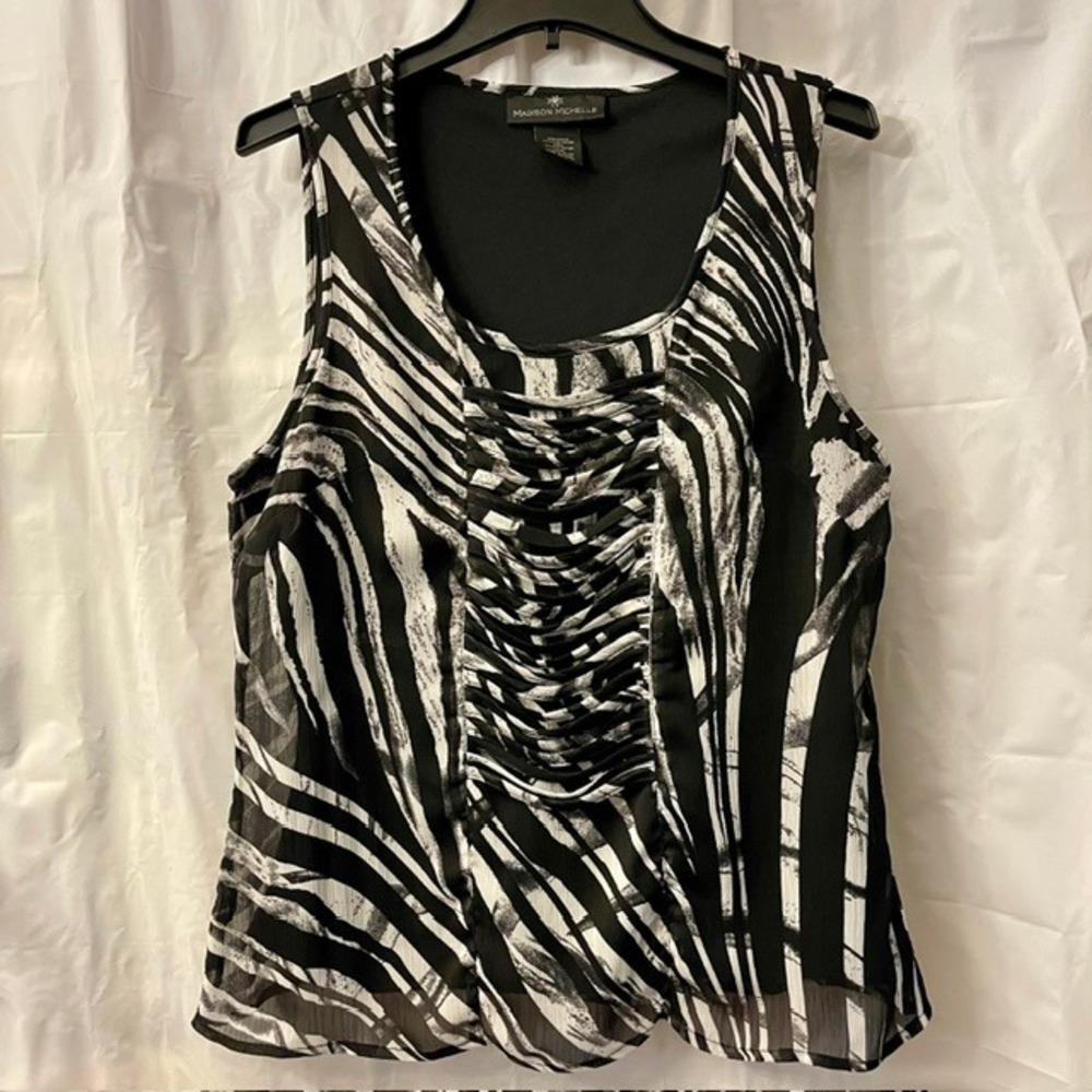 Madison Michelle Chic Zebra Print Edgy Ladder Cutout Y2K Sleeveless Blouse Sz 12